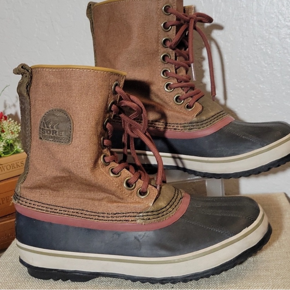 SOREL Women's Leather Canvas Rain Boots 6.5